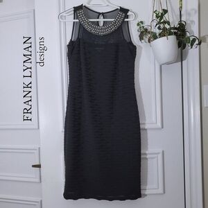 FRANK LYMAN Metallic Beaded Ring Neck Sweetheart Chiffon Tiered Dress- S…